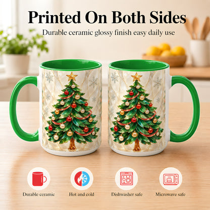 #pl[15oz|Green] Jeweled Christmas Tree Coffee Mug, Holiday Ornament Mug, Ceramic Cup