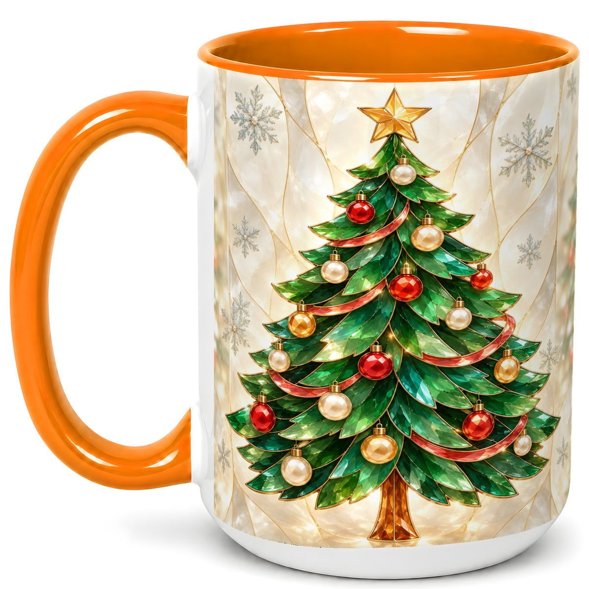 #pl[15oz|Orange] Jeweled Christmas Tree Coffee Mug, Holiday Ornament Mug, Ceramic Cup