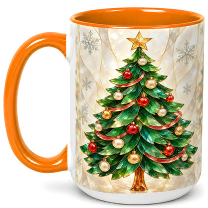 #pl[15oz|Orange] Jeweled Christmas Tree Coffee Mug, Holiday Ornament Mug, Ceramic Cup