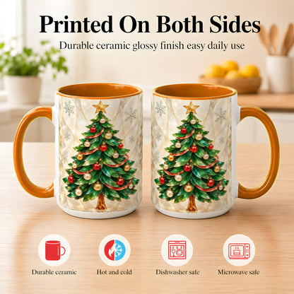 #pl[15oz|Orange] Jeweled Christmas Tree Coffee Mug, Holiday Ornament Mug, Ceramic Cup