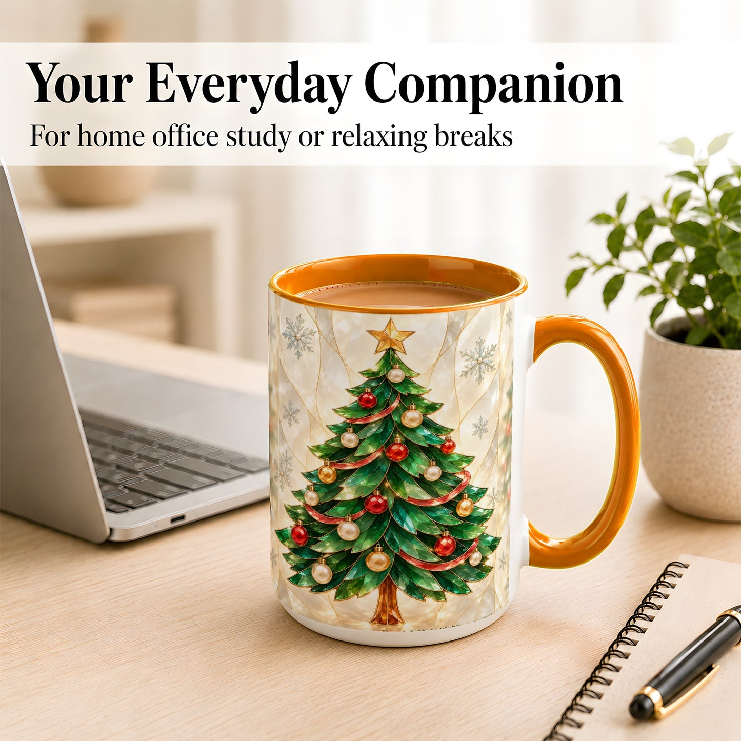 #pl[15oz|Orange] Jeweled Christmas Tree Coffee Mug, Holiday Ornament Mug, Ceramic Cup