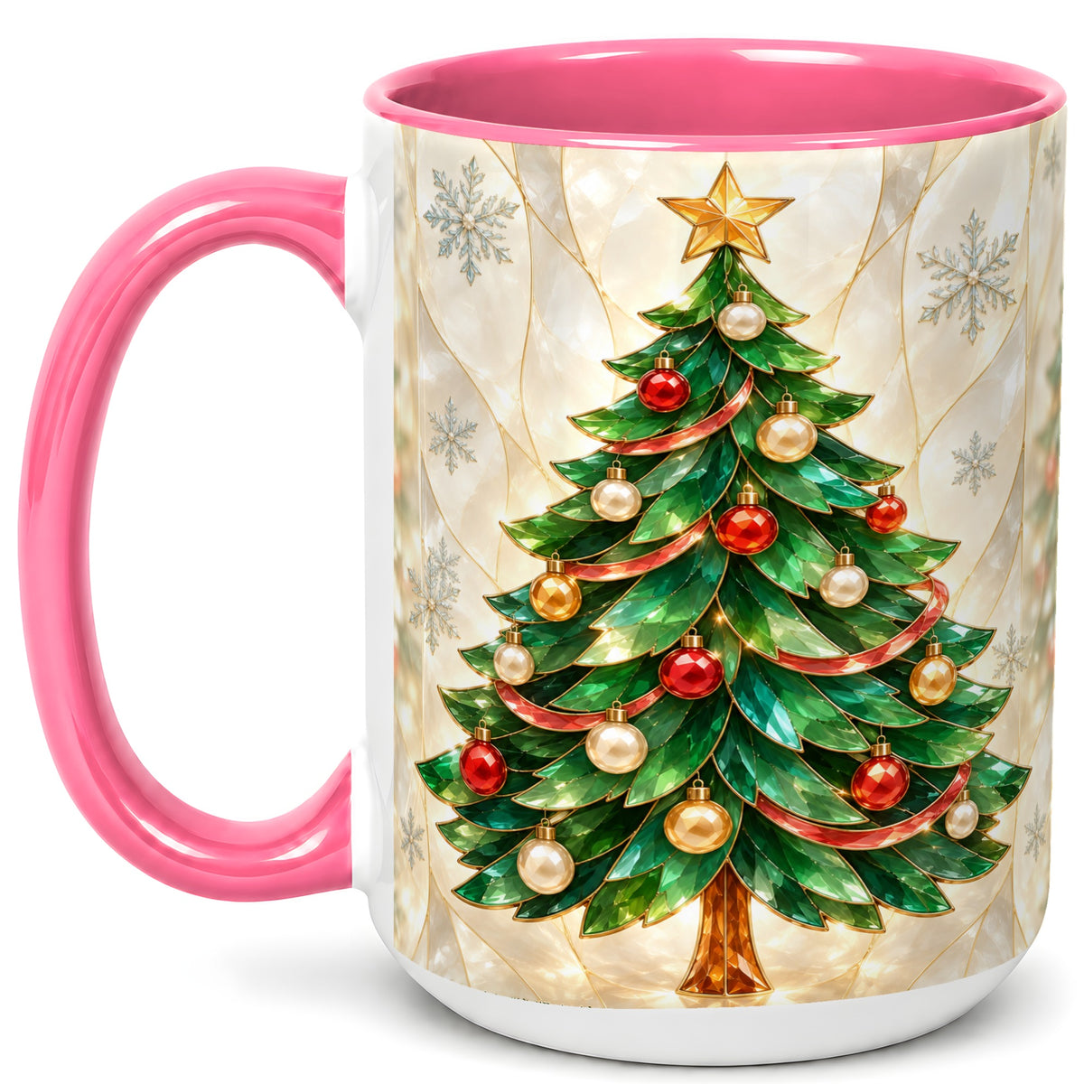 #pl[15oz|Pink] Jeweled Christmas Tree Coffee Mug, Holiday Ornament Mug, Ceramic Cup