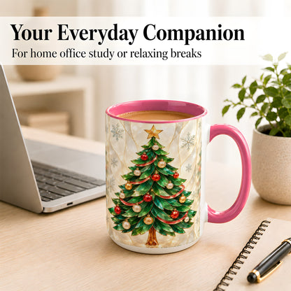#pl[15oz|Pink] Jeweled Christmas Tree Coffee Mug, Holiday Ornament Mug, Ceramic Cup