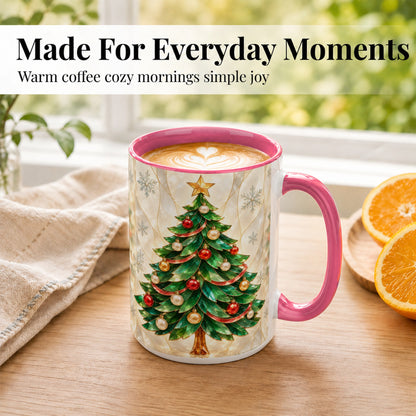 #pl[15oz|Pink] Jeweled Christmas Tree Coffee Mug, Holiday Ornament Mug, Ceramic Cup