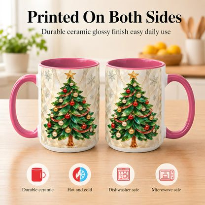 #pl[15oz|Pink] Jeweled Christmas Tree Coffee Mug, Holiday Ornament Mug, Ceramic Cup