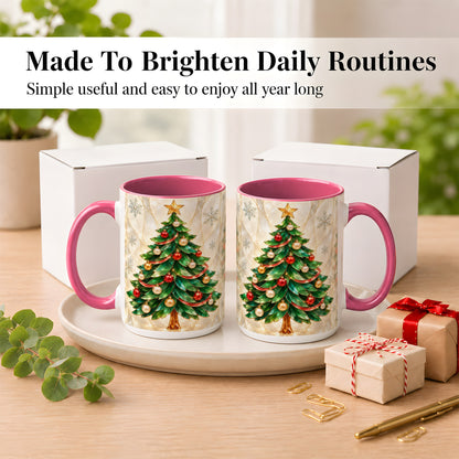 #pl[15oz|Pink] Jeweled Christmas Tree Coffee Mug, Holiday Ornament Mug, Ceramic Cup