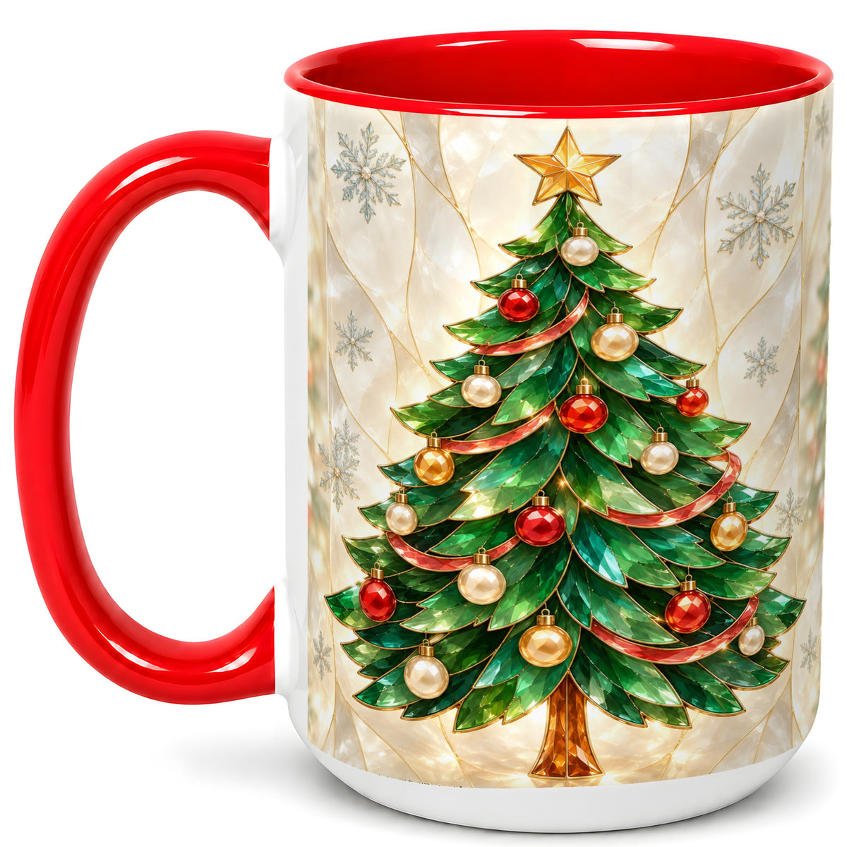 #pl[15oz|Red] Jeweled Christmas Tree Coffee Mug, Holiday Ornament Mug, Ceramic Cup