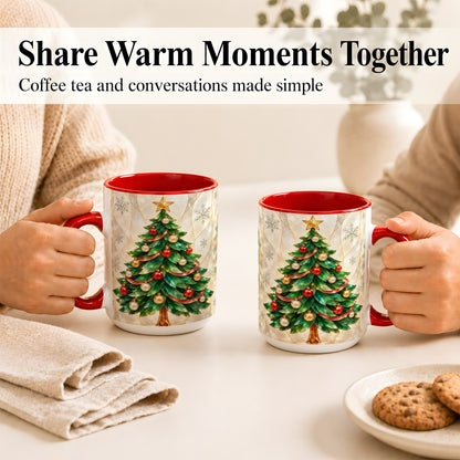 #pl[15oz|Red] Jeweled Christmas Tree Coffee Mug, Holiday Ornament Mug, Ceramic Cup