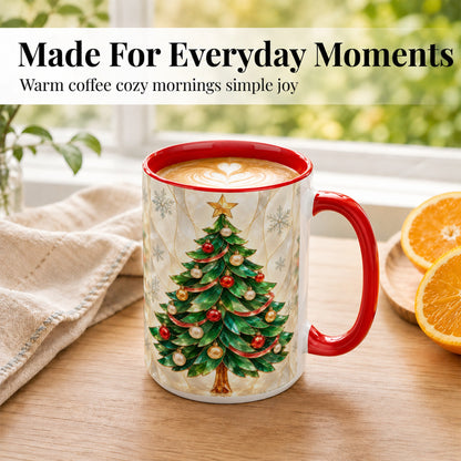 #pl[15oz|Red] Jeweled Christmas Tree Coffee Mug, Holiday Ornament Mug, Ceramic Cup