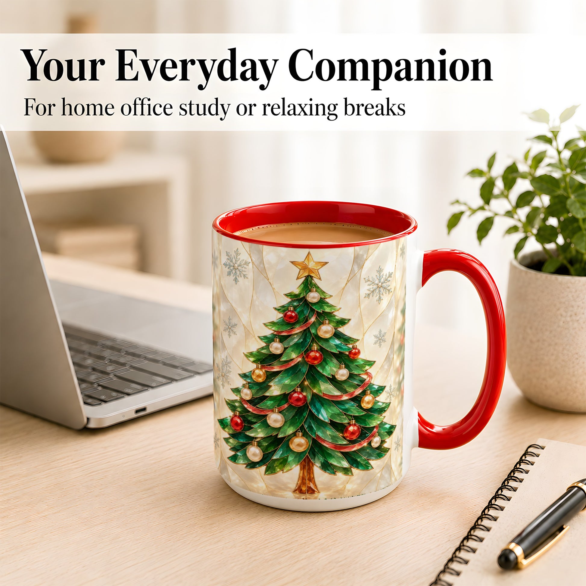 #pl[15oz|Red] Jeweled Christmas Tree Coffee Mug, Holiday Ornament Mug, Ceramic Cup