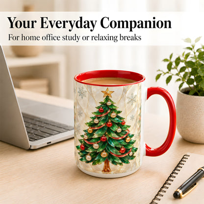 #pl[15oz|Red] Jeweled Christmas Tree Coffee Mug, Holiday Ornament Mug, Ceramic Cup