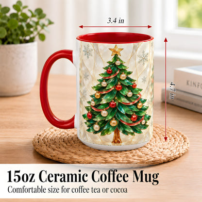 #pl[15oz|Red] Jeweled Christmas Tree Coffee Mug, Holiday Ornament Mug, Ceramic Cup