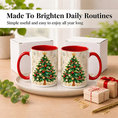 #pl[15oz|Red] Jeweled Christmas Tree Coffee Mug, Holiday Ornament Mug, Ceramic Cup