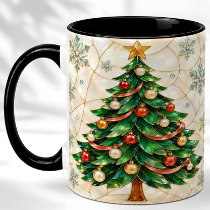#pl[11oz|Black] Mosaic Christmas Tree Coffee Mug, Snowflake Holiday Mug, Ceramic Cup