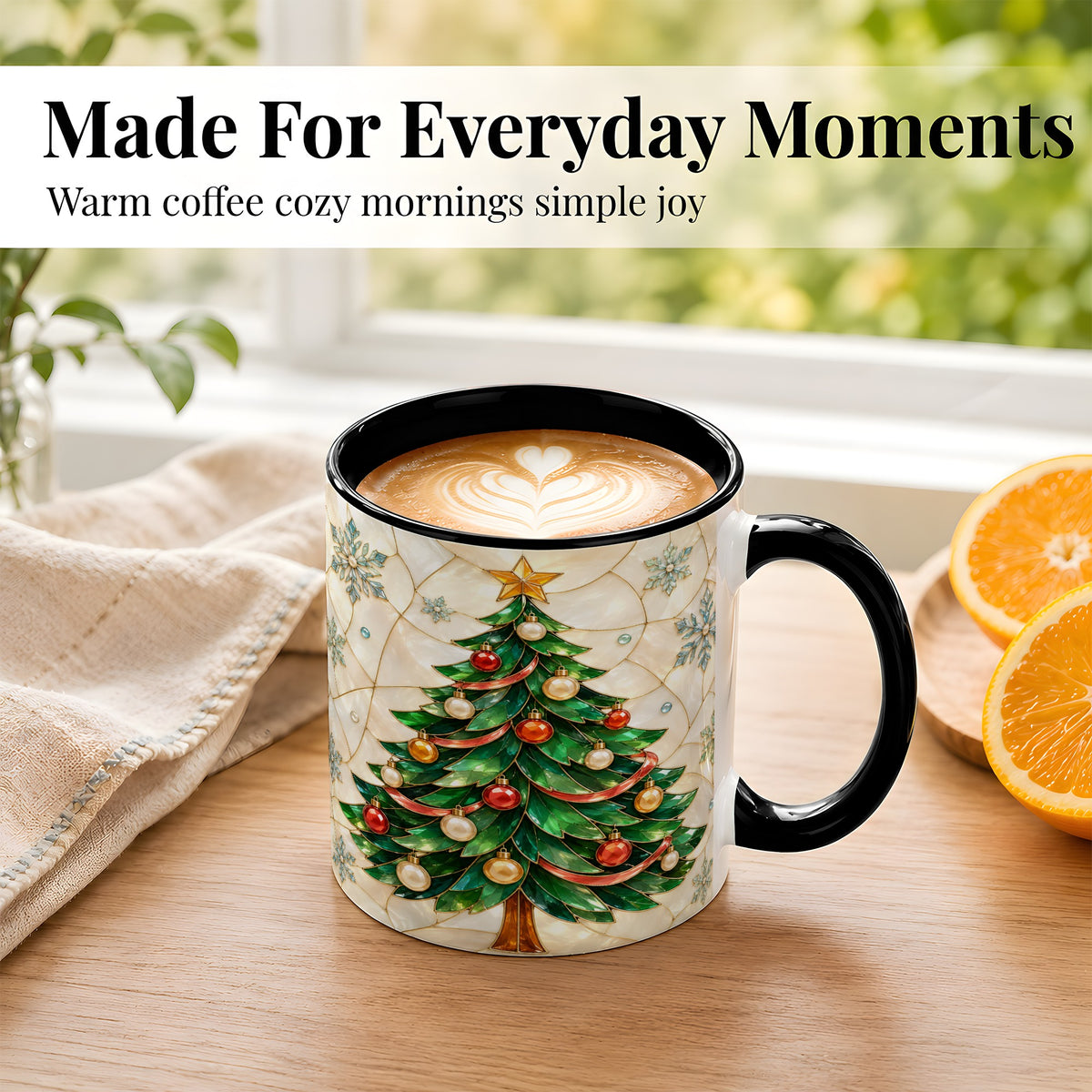 #pl[11oz|Black] Mosaic Christmas Tree Coffee Mug, Snowflake Holiday Mug, Ceramic Cup