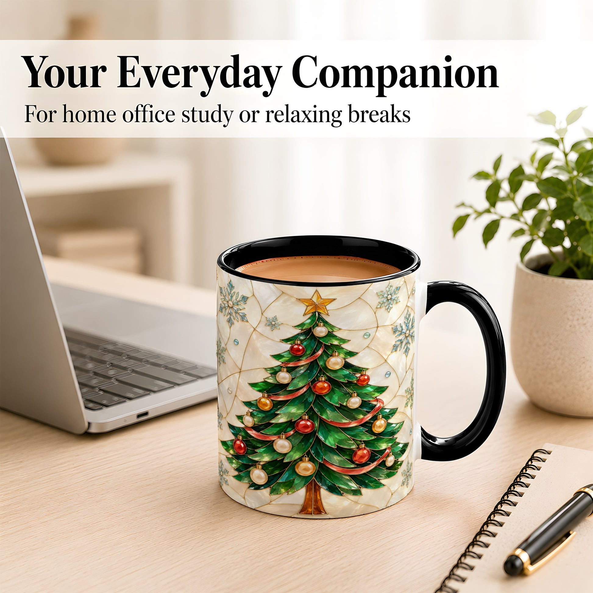 #pl[11oz|Black] Mosaic Christmas Tree Coffee Mug, Snowflake Holiday Mug, Ceramic Cup