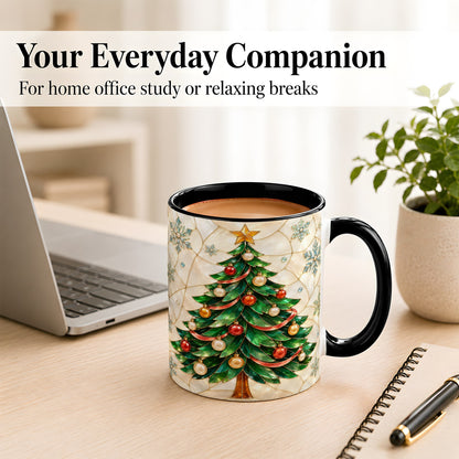 #pl[11oz|Black] Mosaic Christmas Tree Coffee Mug, Snowflake Holiday Mug, Ceramic Cup