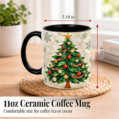 #pl[11oz|Black] Mosaic Christmas Tree Coffee Mug, Snowflake Holiday Mug, Ceramic Cup