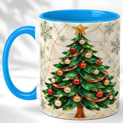 #pl[11oz|Blue] Mosaic Christmas Tree Coffee Mug, Snowflake Holiday Mug, Ceramic Cup