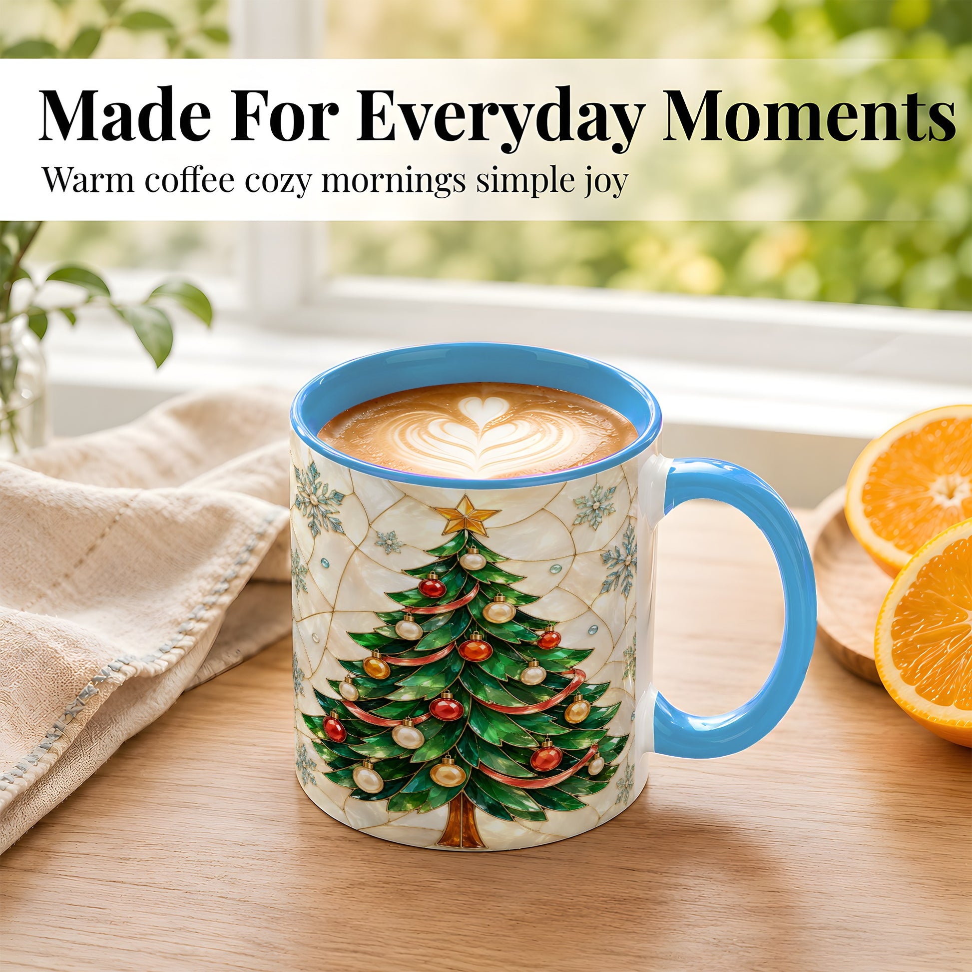 #pl[11oz|Blue] Mosaic Christmas Tree Coffee Mug, Snowflake Holiday Mug, Ceramic Cup