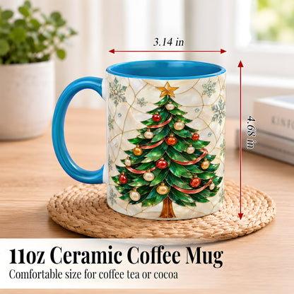 #pl[11oz|Blue] Mosaic Christmas Tree Coffee Mug, Snowflake Holiday Mug, Ceramic Cup
