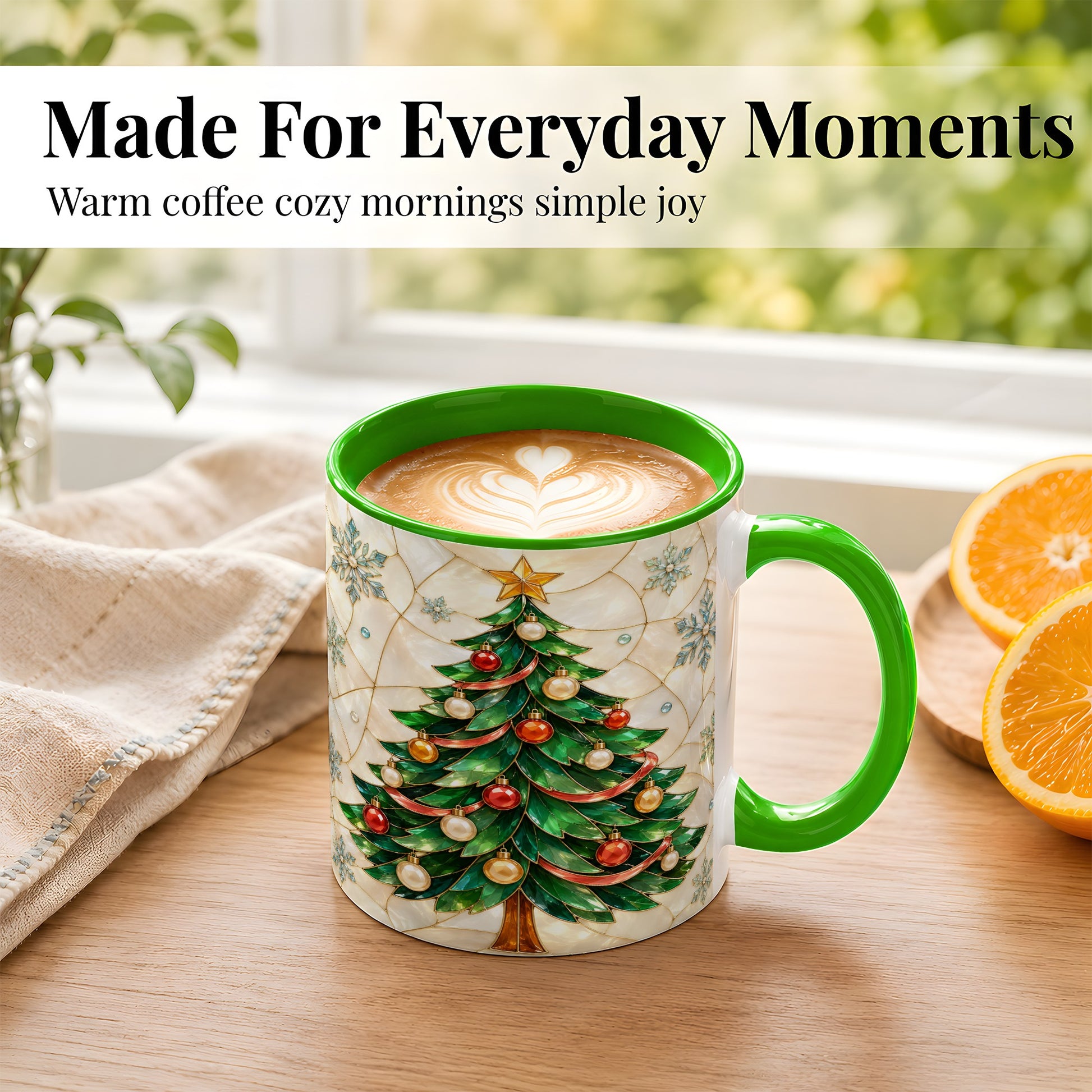 #pl[11oz|Green] Mosaic Christmas Tree Coffee Mug, Snowflake Holiday Mug, Ceramic Cup