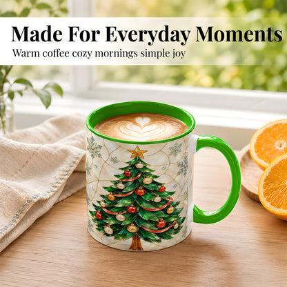 #pl[11oz|Green] Mosaic Christmas Tree Coffee Mug, Snowflake Holiday Mug, Ceramic Cup