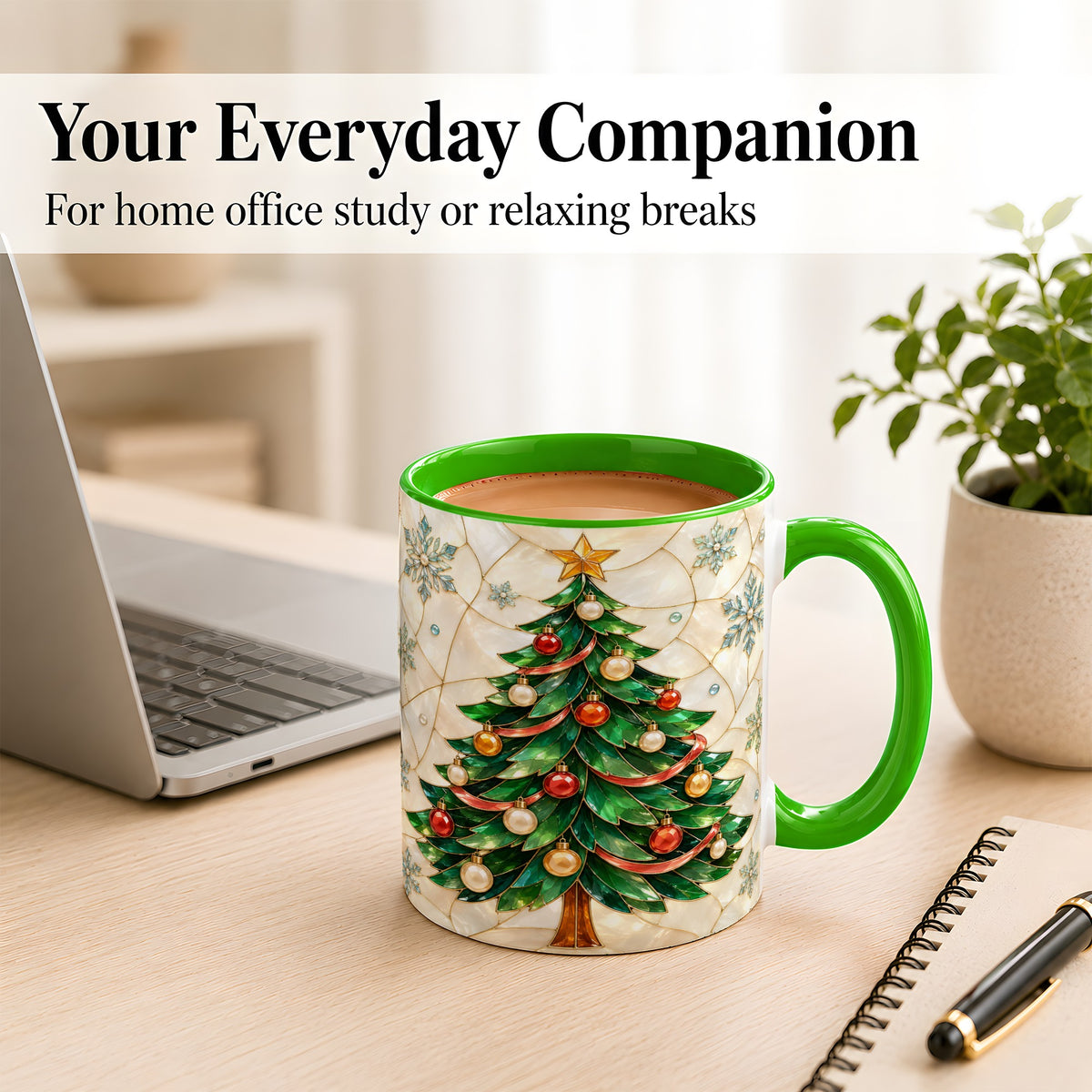 #pl[11oz|Green] Mosaic Christmas Tree Coffee Mug, Snowflake Holiday Mug, Ceramic Cup