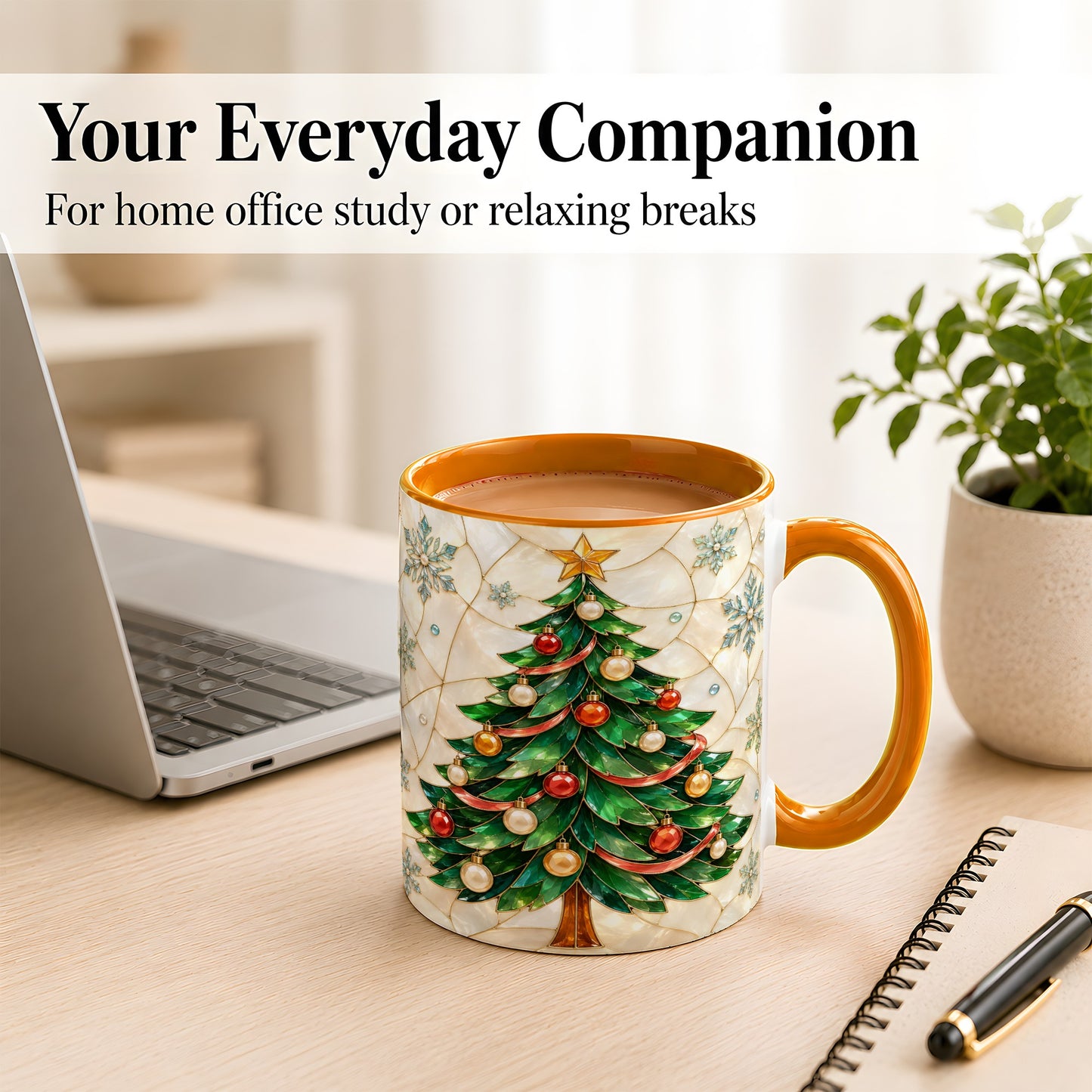 #pl[11oz|Orange] Mosaic Christmas Tree Coffee Mug, Snowflake Holiday Mug, Ceramic Cup