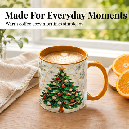 #pl[11oz|Orange] Mosaic Christmas Tree Coffee Mug, Snowflake Holiday Mug, Ceramic Cup