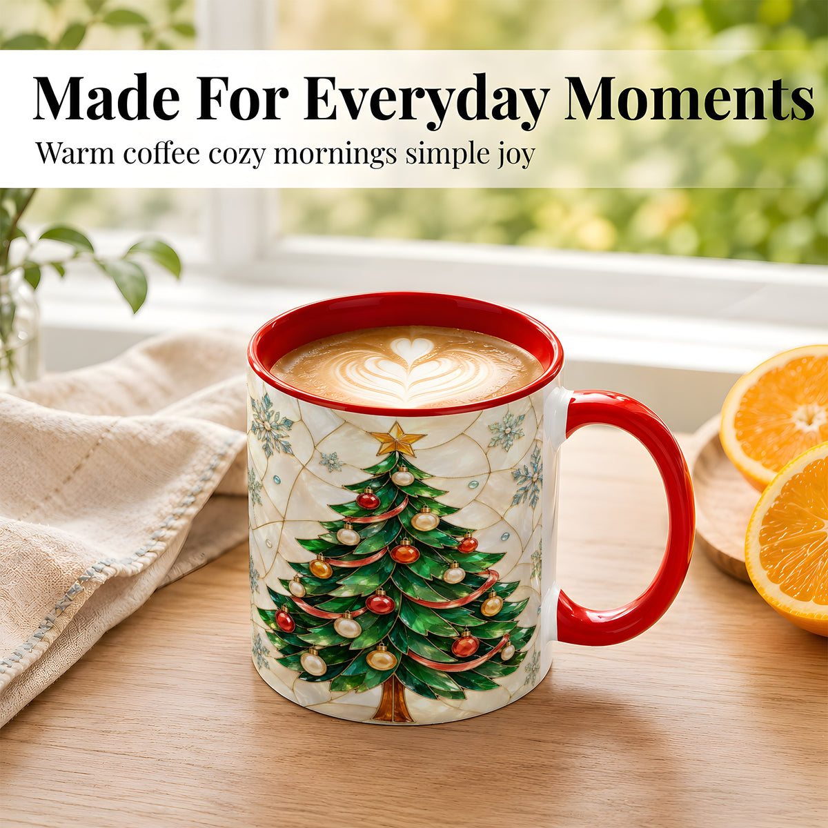 #pl[11oz|Red] Mosaic Christmas Tree Coffee Mug, Snowflake Holiday Mug, Ceramic Cup