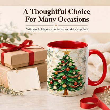 #pl[11oz|Red] Mosaic Christmas Tree Coffee Mug, Snowflake Holiday Mug, Ceramic Cup