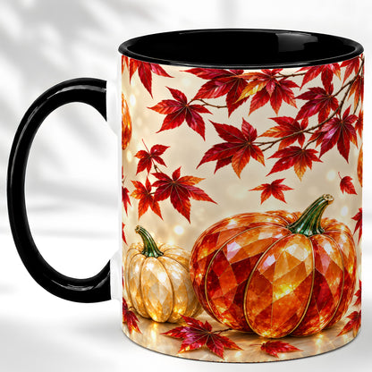 #pl[11oz|Black] Jeweled Autumn Pumpkin Coffee Mug, Maple Leaf Mug, Ceramic Cup