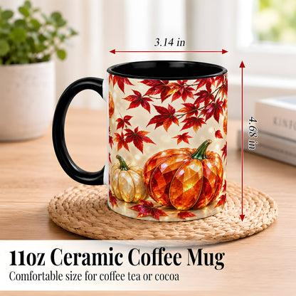 #pl[11oz|Black] Jeweled Autumn Pumpkin Coffee Mug, Maple Leaf Mug, Ceramic Cup