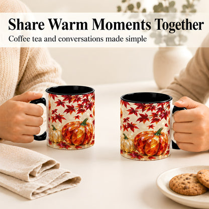 #pl[11oz|Black] Jeweled Autumn Pumpkin Coffee Mug, Maple Leaf Mug, Ceramic Cup