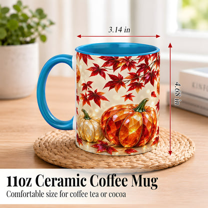 #pl[11oz|Blue] Jeweled Autumn Pumpkin Coffee Mug, Maple Leaf Mug, Ceramic Cup
