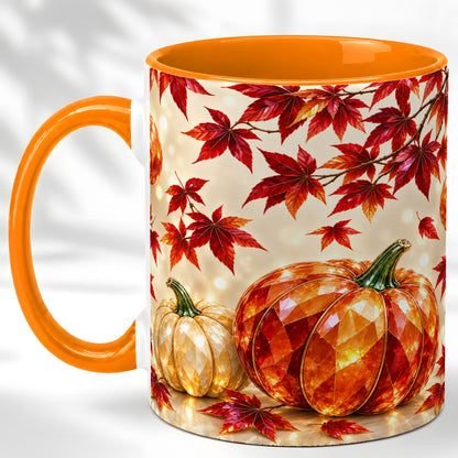 #pl[11oz|Orange] Jeweled Autumn Pumpkin Coffee Mug, Maple Leaf Mug, Ceramic Cup