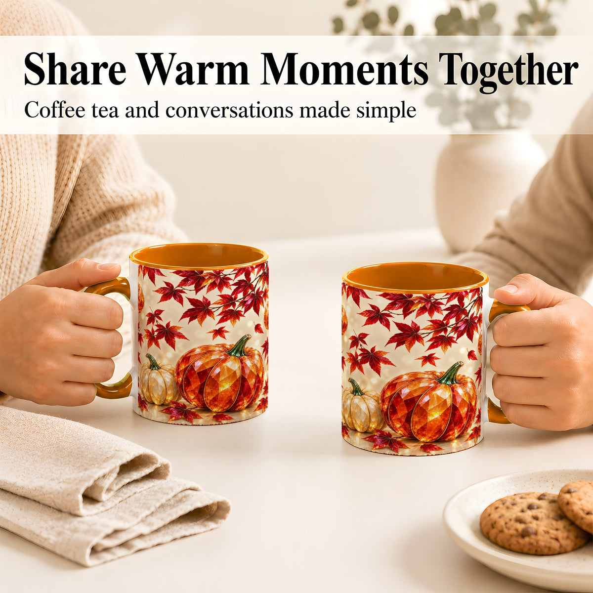 #pl[11oz|Orange] Jeweled Autumn Pumpkin Coffee Mug, Maple Leaf Mug, Ceramic Cup