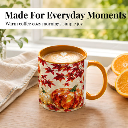 #pl[11oz|Orange] Jeweled Autumn Pumpkin Coffee Mug, Maple Leaf Mug, Ceramic Cup