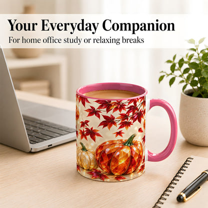 #pl[11oz|Pink] Jeweled Autumn Pumpkin Coffee Mug, Maple Leaf Mug, Ceramic Cup