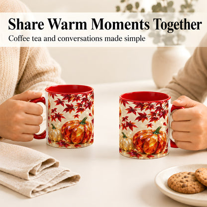 #pl[11oz|Red] Jeweled Autumn Pumpkin Coffee Mug, Maple Leaf Mug, Ceramic Cup