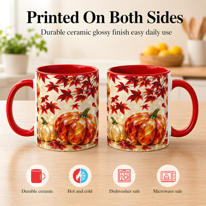 #pl[11oz|Red] Jeweled Autumn Pumpkin Coffee Mug, Maple Leaf Mug, Ceramic Cup