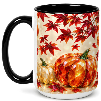 #pl[15oz|Black] Jeweled Autumn Pumpkin Coffee Mug, Maple Leaf Mug, Ceramic Cup