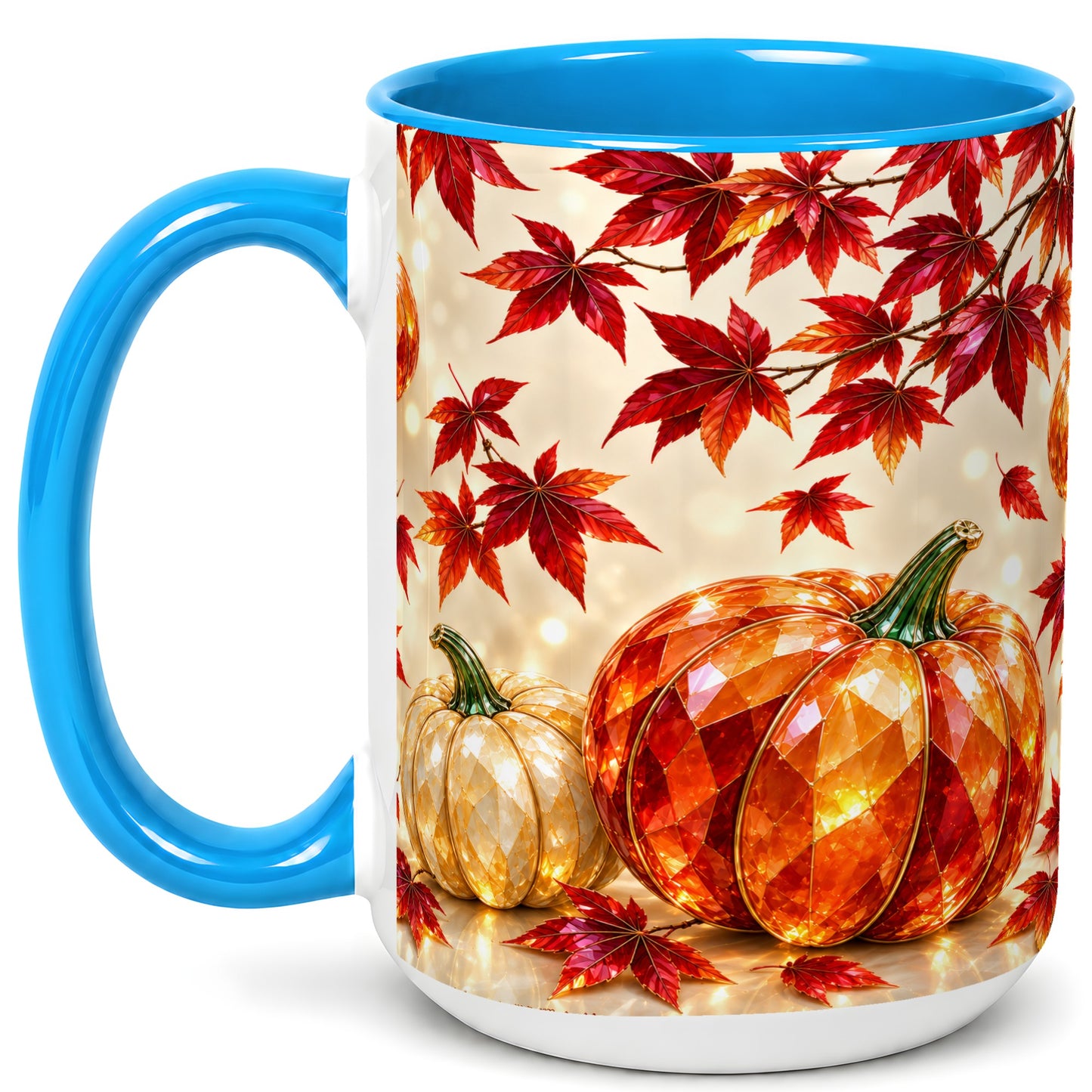#pl[15oz|Blue] Jeweled Autumn Pumpkin Coffee Mug, Maple Leaf Mug, Ceramic Cup