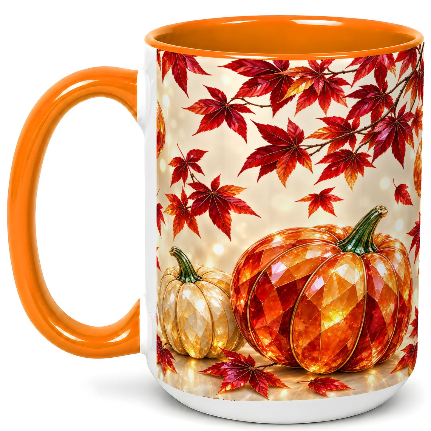 #pl[15oz|Orange] Jeweled Autumn Pumpkin Coffee Mug, Maple Leaf Mug, Ceramic Cup