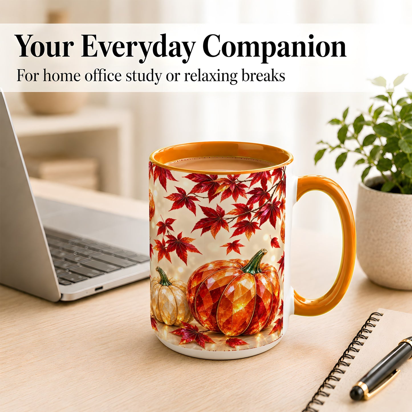 #pl[15oz|Orange] Jeweled Autumn Pumpkin Coffee Mug, Maple Leaf Mug, Ceramic Cup