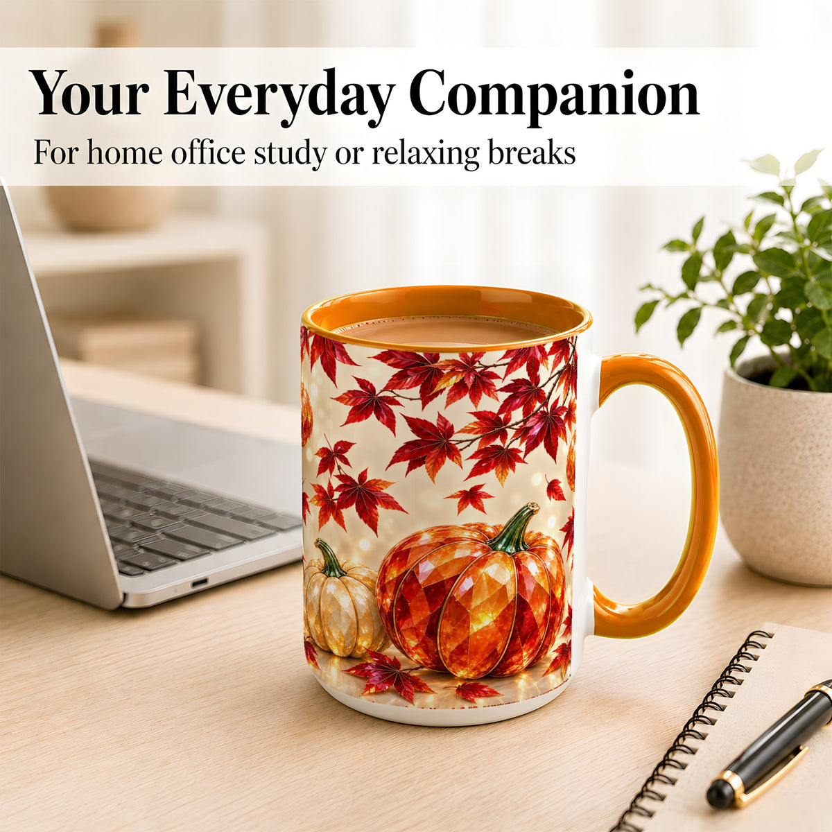 #pl[15oz|Orange] Jeweled Autumn Pumpkin Coffee Mug, Maple Leaf Mug, Ceramic Cup