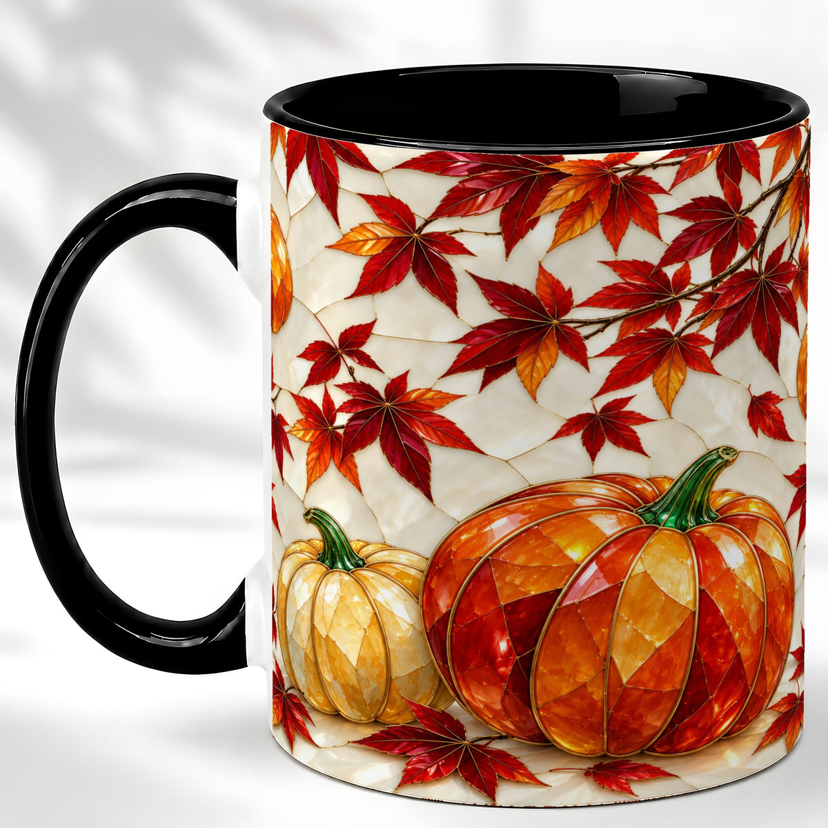 #pl[11oz|Black] Jeweled Pumpkin Coffee Mug, Autumn Maple Mug, Ceramic Cup