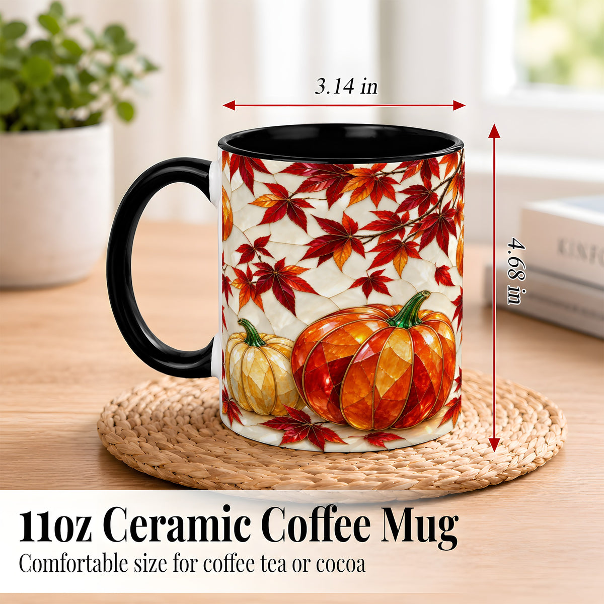#pl[11oz|Black] Jeweled Pumpkin Coffee Mug, Autumn Maple Mug, Ceramic Cup