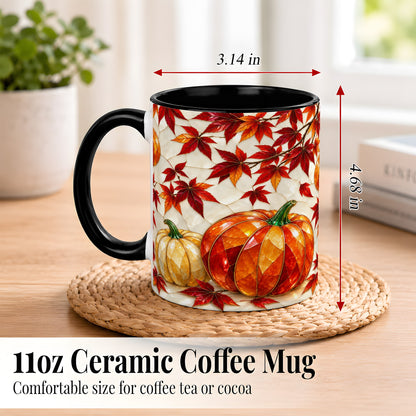 #pl[11oz|Black] Jeweled Pumpkin Coffee Mug, Autumn Maple Mug, Ceramic Cup